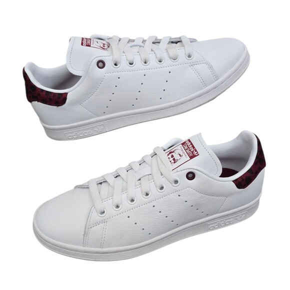 Adidas Stan Smith Shoes Womens Size 9  Collegiate White Burgundy Sneakers EE4896 - Picture 1 of 12